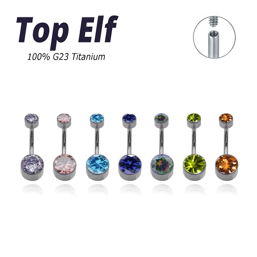 ASTM F136 Navel Ring PIERC Titanium Body Jewelry 14G CZ Top And Pear Belly Piercing Belly Button Ring Threaded