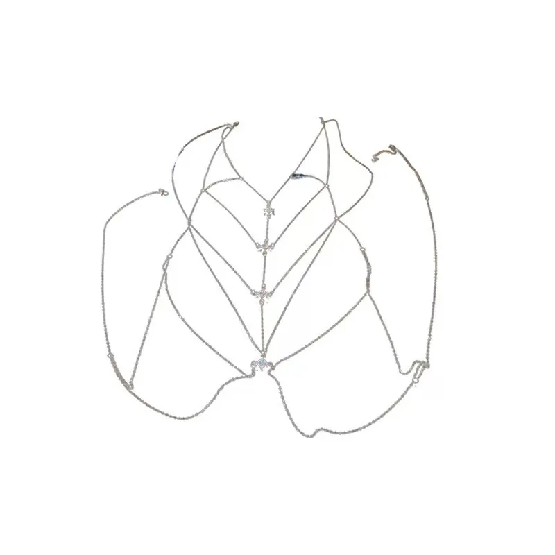 Luxury Square Crystal Chest Chain for Women Multilayer Silver Color Metal Beads Zircon Body Chain Sexy Beach Bikini Jewelry Gift