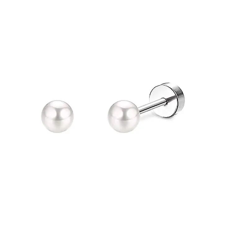2PCS/Set Stainless Steel Heart Moon Earbone Stud Screw Ball Stud Earrings for Women Fashion Ear Tragus Cartilage Body Piercing