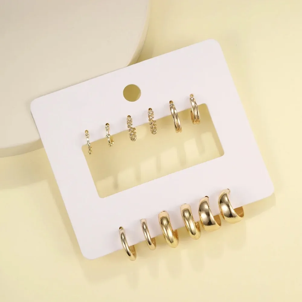 6Pcs/set Stainless Steel Crystal Zirconia Hoop Earring for Women Metal Circle Geometric Cartilage Piercing Earrings Set Jewelry