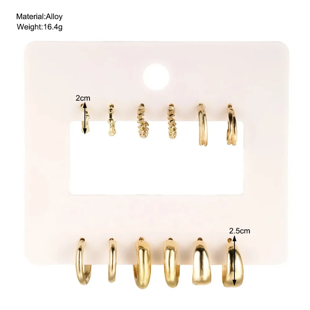 6Pcs/set Stainless Steel Crystal Zirconia Hoop Earring for Women Metal Circle Geometric Cartilage Piercing Earrings Set Jewelry