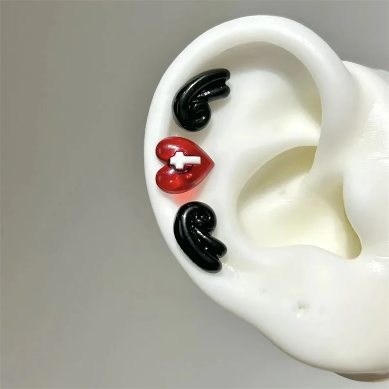 Sweet Angel's Wings Stainless Steel Ear Bone Nail Cute Acrylic Love Heart Cross Earrings for Women Body Puncture Accessories