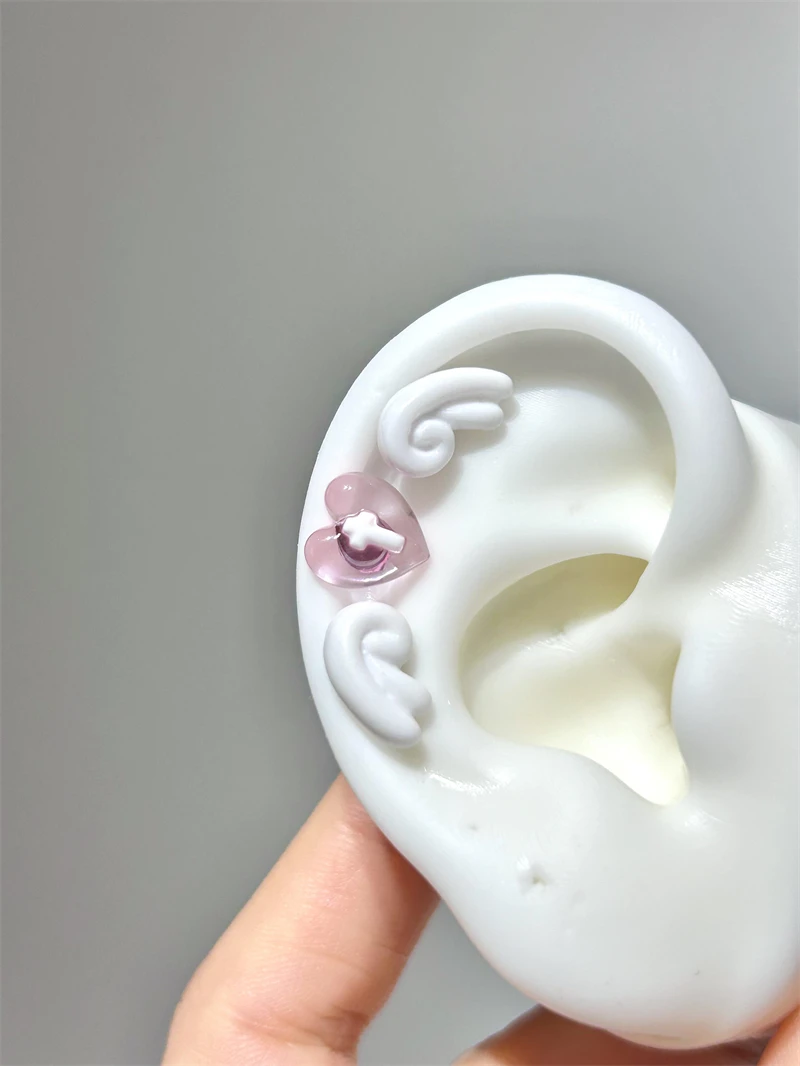 Sweet Angel's Wings Stainless Steel Ear Bone Nail Cute Acrylic Love Heart Cross Earrings for Women Body Puncture Accessories
