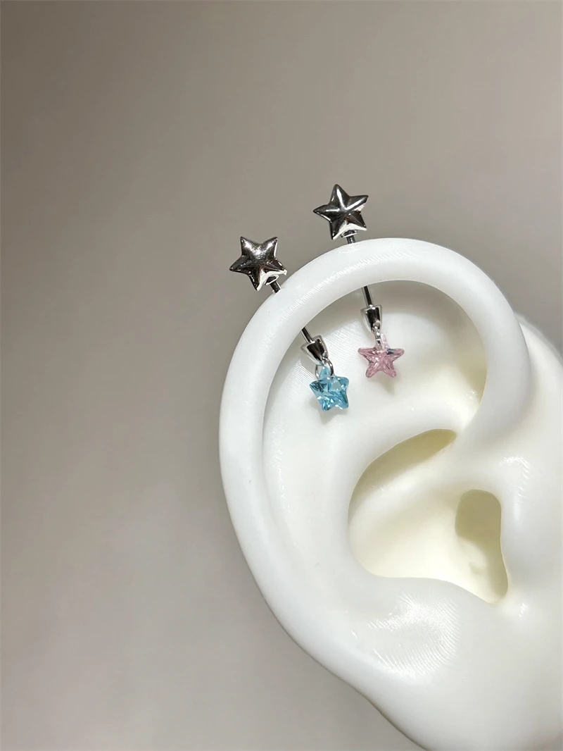 Sweet Angel's Wings Stainless Steel Ear Bone Nail Cute Acrylic Love Heart Cross Earrings for Women Body Puncture Accessories