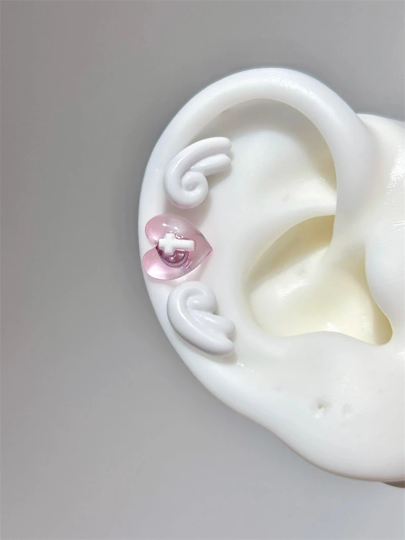 Sweet Angel's Wings Stainless Steel Ear Bone Nail Cute Acrylic Love Heart Cross Earrings for Women Body Puncture Accessories