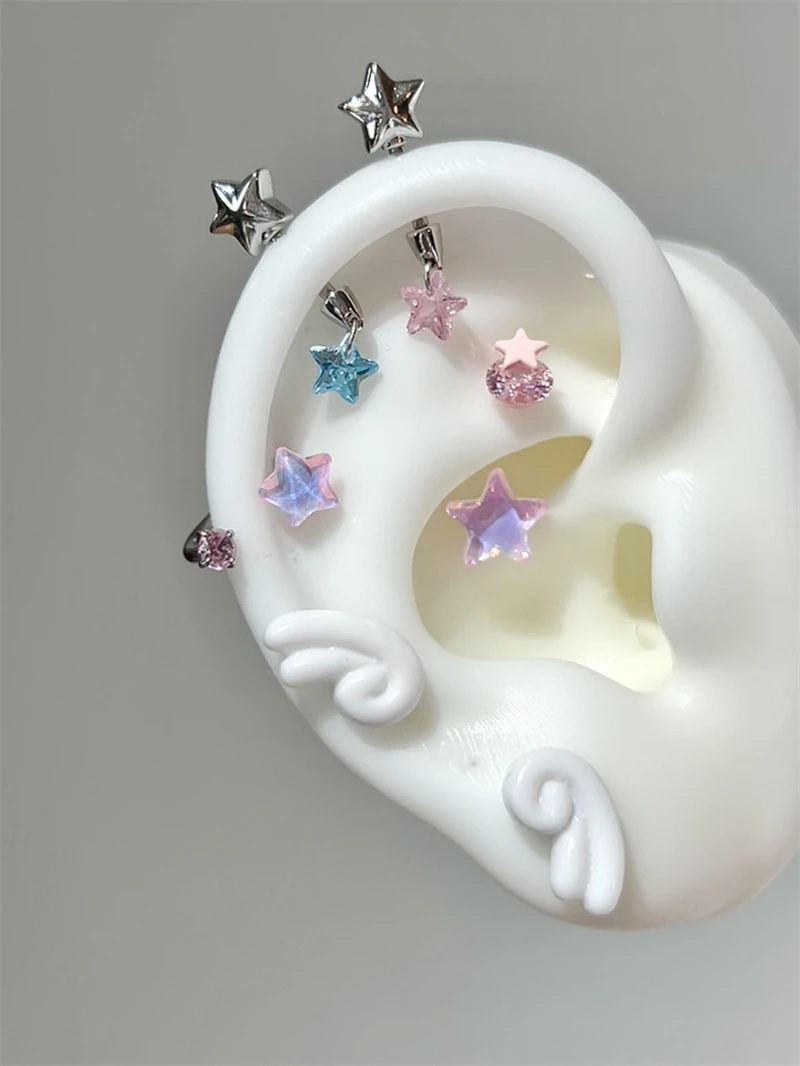 Sweet Angel's Wings Stainless Steel Ear Bone Nail Cute Acrylic Love Heart Cross Earrings for Women Body Puncture Accessories