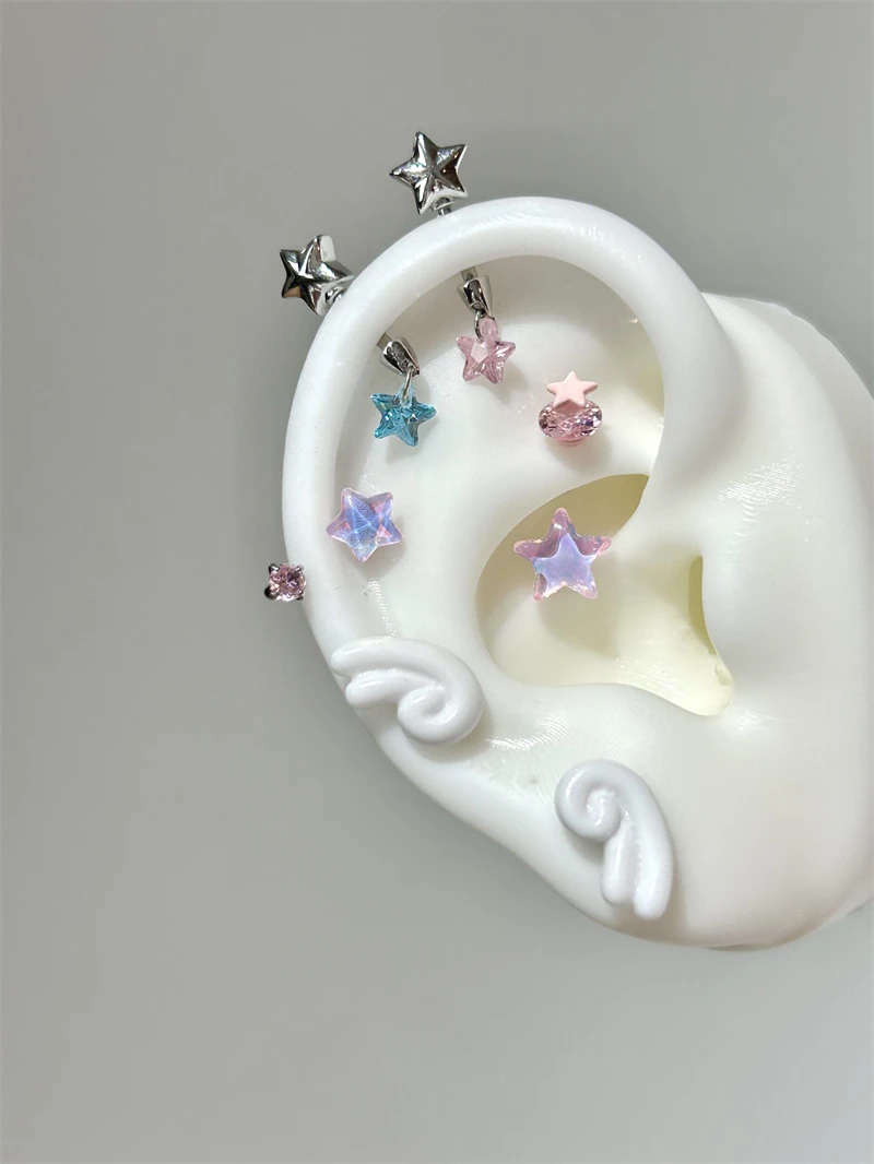 Sweet Angel's Wings Stainless Steel Ear Bone Nail Cute Acrylic Love Heart Cross Earrings for Women Body Puncture Accessories