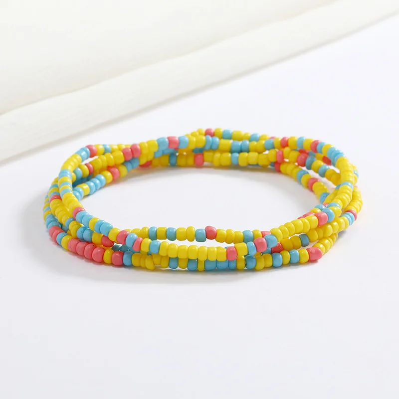 Women New Simple Fashion Hand Beaded Chain Glass Beaded Body Chain All-match Color Elastic Waist Chain BD7052