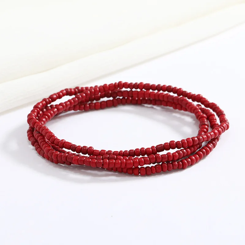 Women New Simple Fashion Hand Beaded Chain Glass Beaded Body Chain All-match Color Elastic Waist Chain BD7052