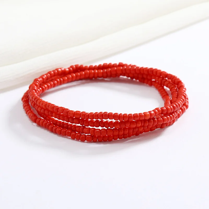 Women New Simple Fashion Hand Beaded Chain Glass Beaded Body Chain All-match Color Elastic Waist Chain BD7052