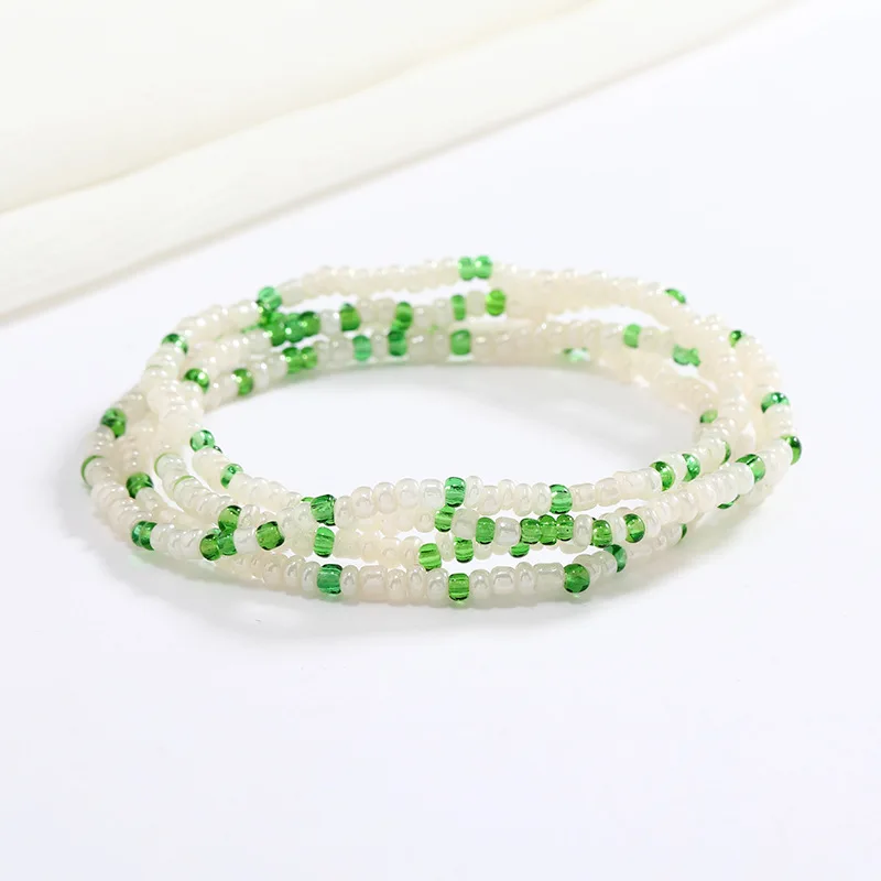 Women New Simple Fashion Hand Beaded Chain Glass Beaded Body Chain All-match Color Elastic Waist Chain BD7052