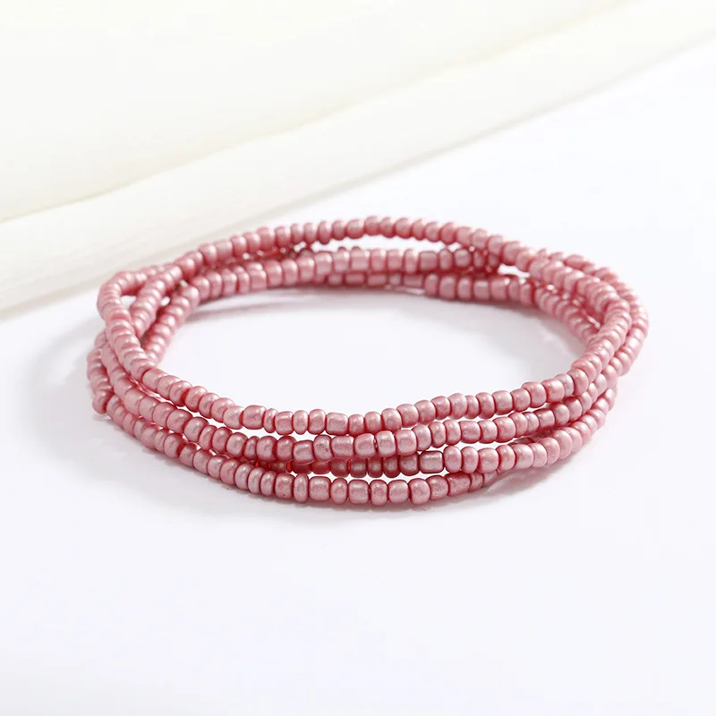 Women New Simple Fashion Hand Beaded Chain Glass Beaded Body Chain All-match Color Elastic Waist Chain BD7052