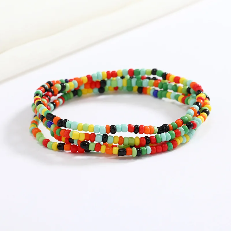 Women New Simple Fashion Hand Beaded Chain Glass Beaded Body Chain All-match Color Elastic Waist Chain BD7052