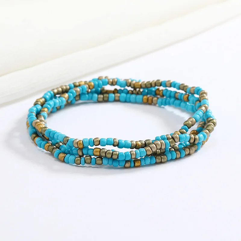 Women New Simple Fashion Hand Beaded Chain Glass Beaded Body Chain All-match Color Elastic Waist Chain BD7052