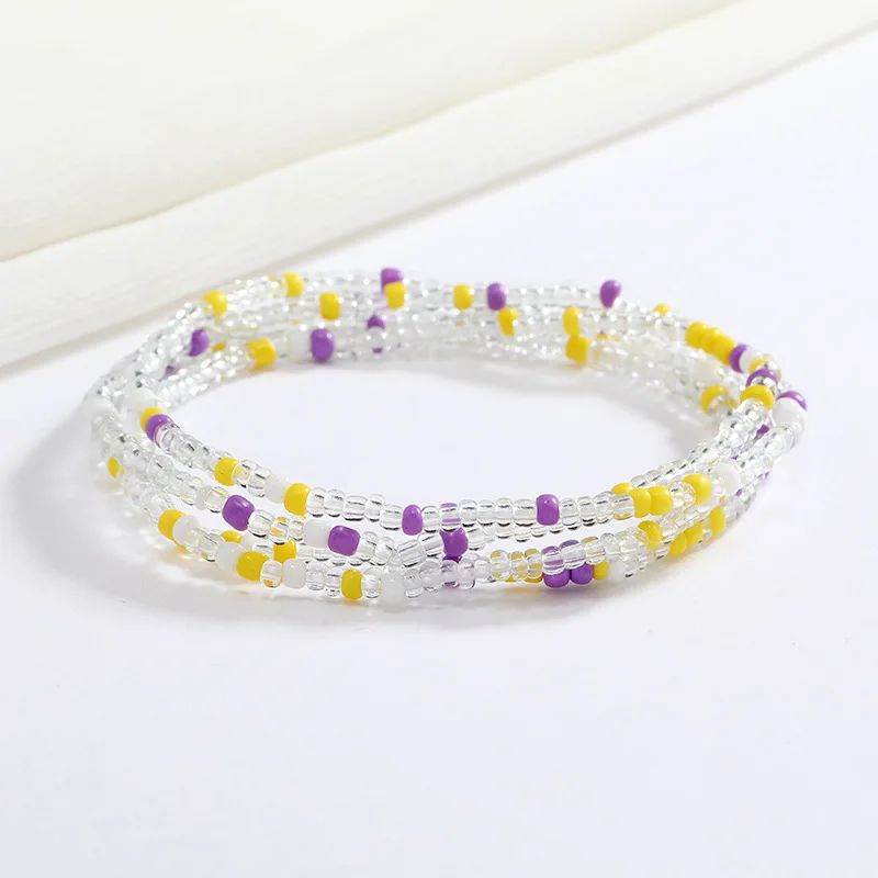 Women New Simple Fashion Hand Beaded Chain Glass Beaded Body Chain All-match Color Elastic Waist Chain BD7052