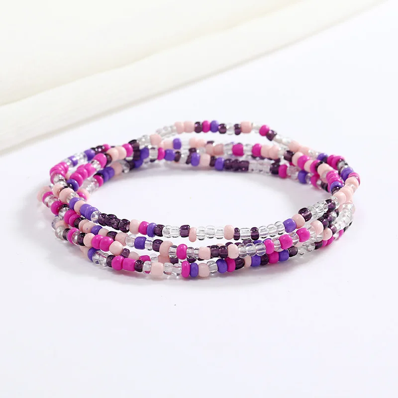 Women New Simple Fashion Hand Beaded Chain Glass Beaded Body Chain All-match Color Elastic Waist Chain BD7052