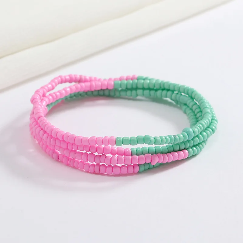 Women New Simple Fashion Hand Beaded Chain Glass Beaded Body Chain All-match Color Elastic Waist Chain BD7052