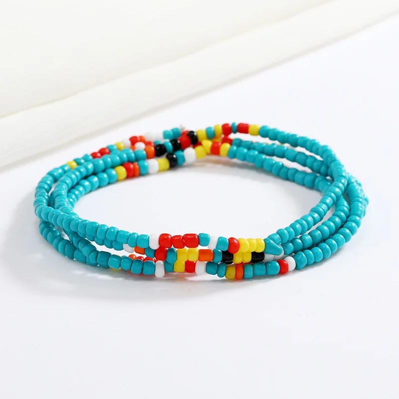 Women New Simple Fashion Hand Beaded Chain Glass Beaded Body Chain All-match Color Elastic Waist Chain BD7052