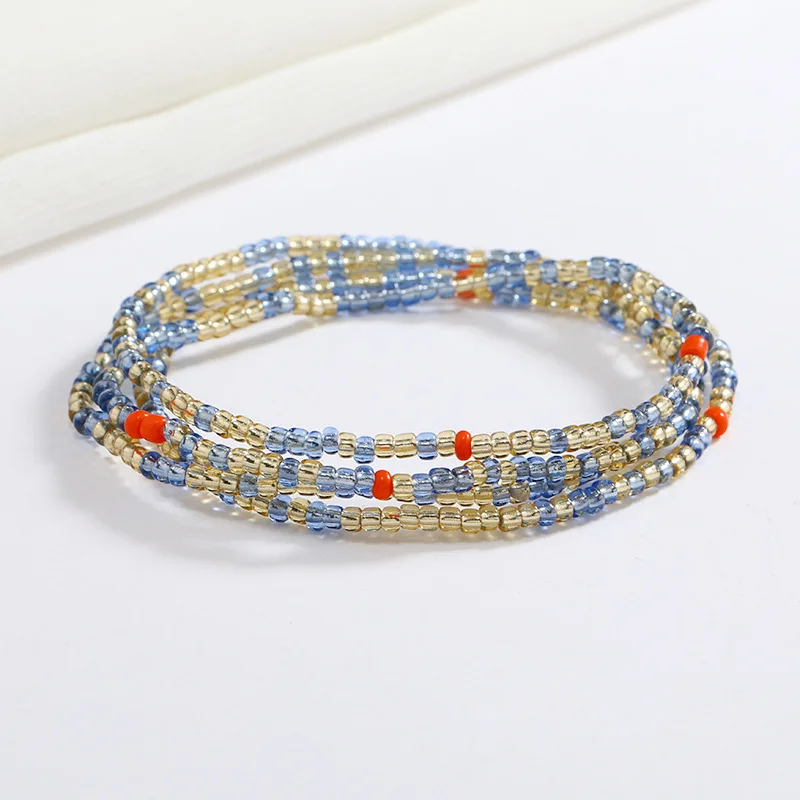 Women New Simple Fashion Hand Beaded Chain Glass Beaded Body Chain All-match Color Elastic Waist Chain BD7052