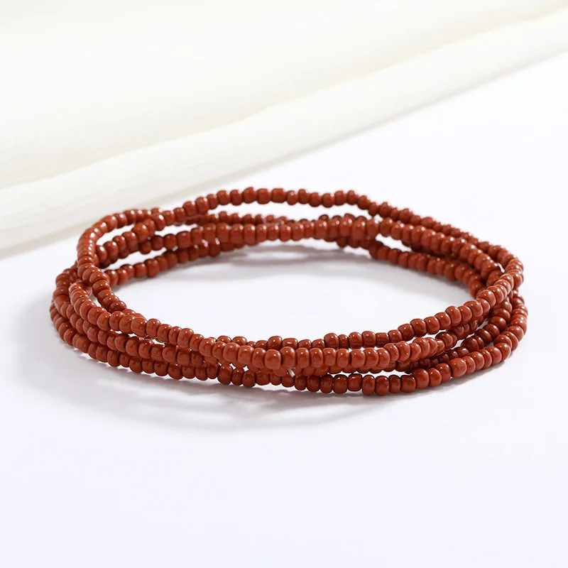 Women New Simple Fashion Hand Beaded Chain Glass Beaded Body Chain All-match Color Elastic Waist Chain BD7052
