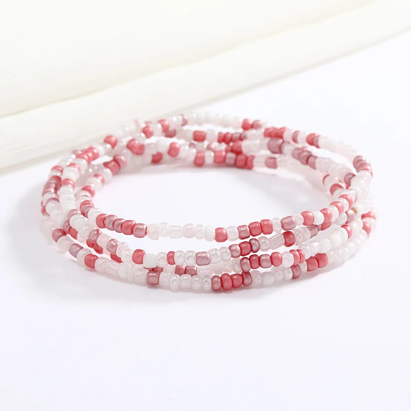 Women New Simple Fashion Hand Beaded Chain Glass Beaded Body Chain All-match Color Elastic Waist Chain BD7052