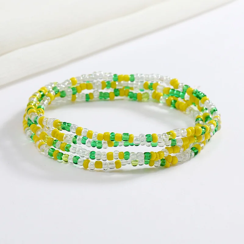 Women New Simple Fashion Hand Beaded Chain Glass Beaded Body Chain All-match Color Elastic Waist Chain BD7052