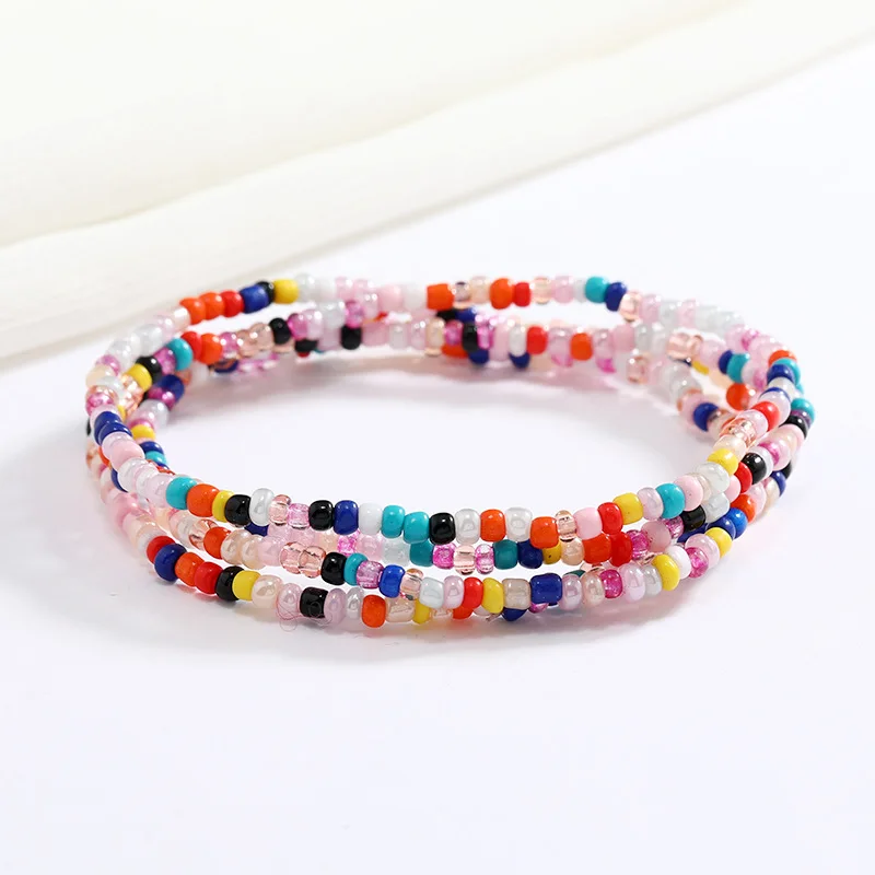 Women New Simple Fashion Hand Beaded Chain Glass Beaded Body Chain All-match Color Elastic Waist Chain BD7052