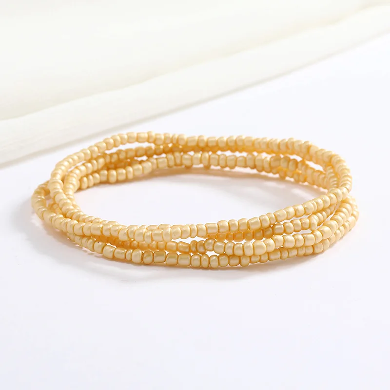 Women New Simple Fashion Hand Beaded Chain Glass Beaded Body Chain All-match Color Elastic Waist Chain BD7052