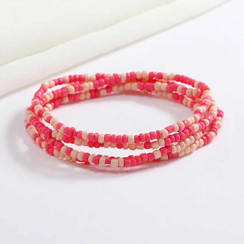 Women New Simple Fashion Hand Beaded Chain Glass Beaded Body Chain All-match Color Elastic Waist Chain BD7052