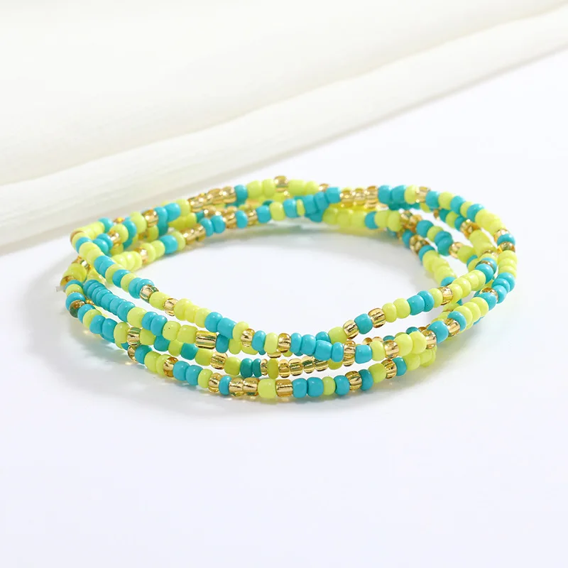 Women New Simple Fashion Hand Beaded Chain Glass Beaded Body Chain All-match Color Elastic Waist Chain BD7052