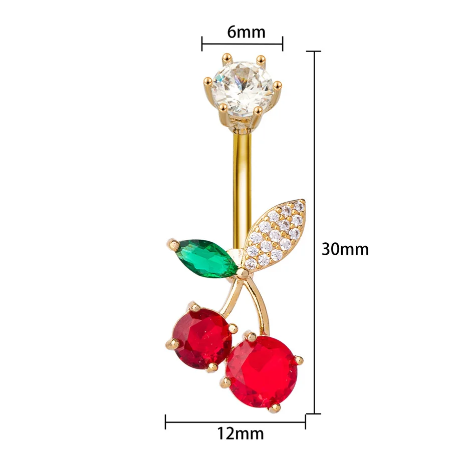 Cute Cherry Belly Button Ring Red Rhinestones Crystal Body Jewelry Custom Titanium Barbell Navel Piercing Sexy Shoppings Girls