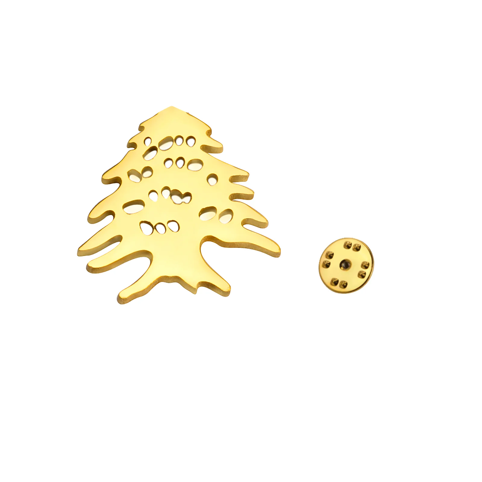 Teamer Lebanon Cedar Brooch Stainless Steel Gold Color Lapel Pin For Woman Man Minimalist Hollow Amulet Accessory Jewelry 2026