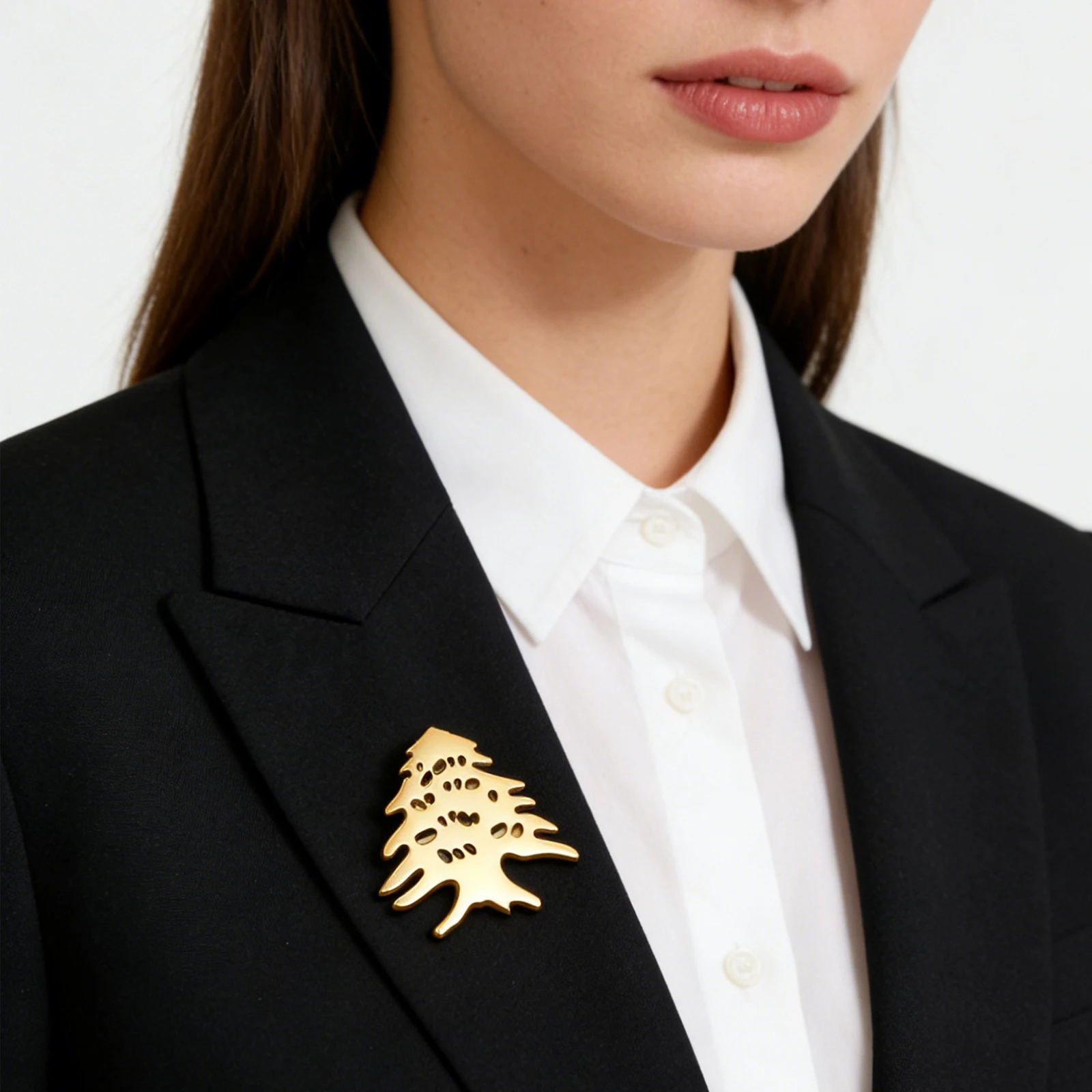 Teamer Lebanon Cedar Brooch Stainless Steel Gold Color Lapel Pin For Woman Man Minimalist Hollow Amulet Accessory Jewelry 2026