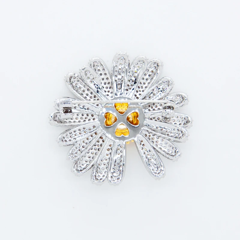 Trendy Big Zircon Daisy Brooches Shiny Sunflower Pins For Women Men Dress Scarf Corsage Wedding Jewelry Clothing Accessories