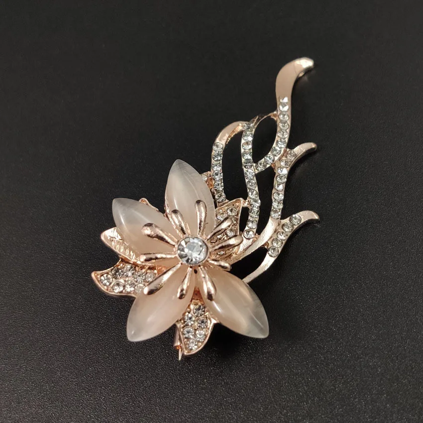 Brooches Opal Stone Rhinestone Brooch Gold Color Flower Bouquet Brooch Pin Bridal Wedding Jewelry Gift Brooches For Women