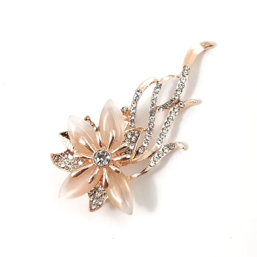Brooches Opal Stone Rhinestone Brooch Gold Color Flower Bouquet Brooch Pin Bridal Wedding Jewelry Gift Brooches For Women