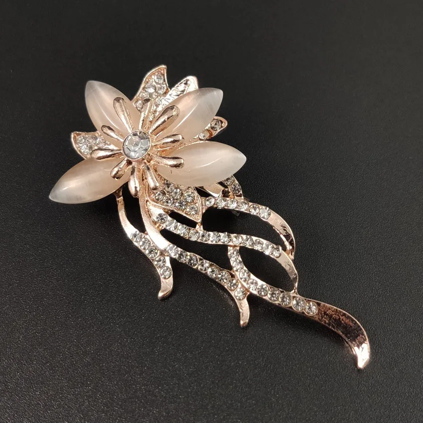 Brooches Opal Stone Rhinestone Brooch Gold Color Flower Bouquet Brooch Pin Bridal Wedding Jewelry Gift Brooches For Women
