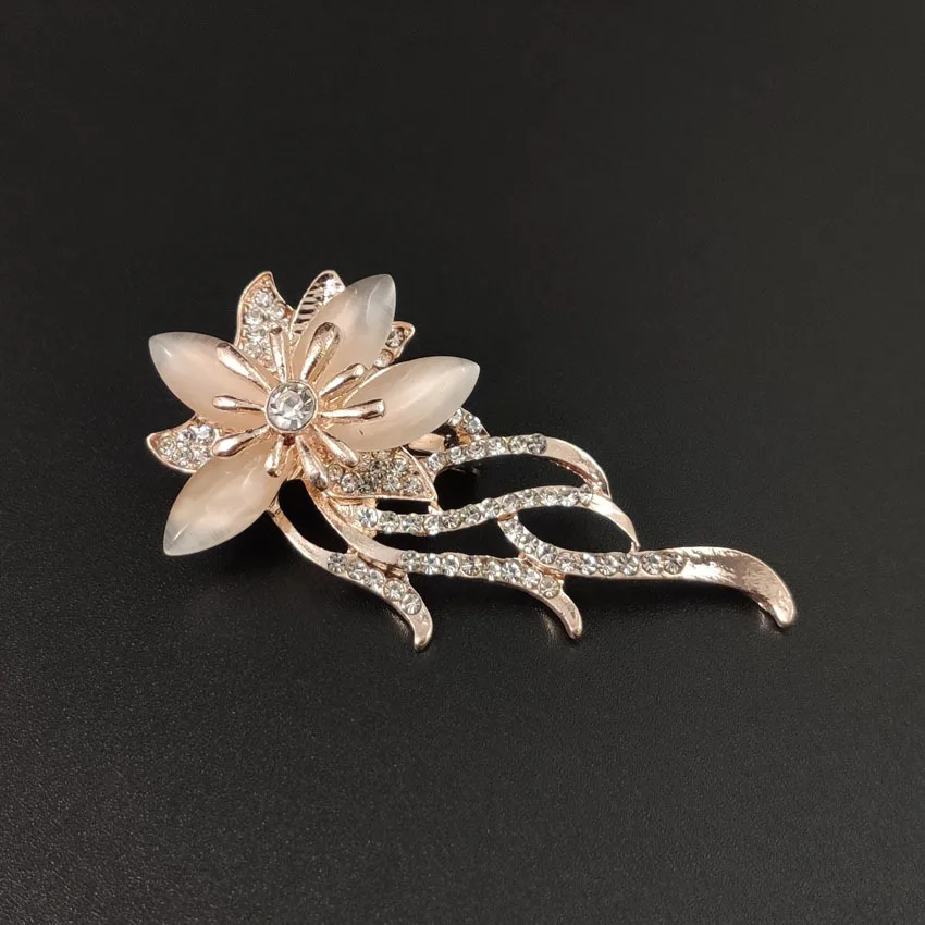 Brooches Opal Stone Rhinestone Brooch Gold Color Flower Bouquet Brooch Pin Bridal Wedding Jewelry Gift Brooches For Women