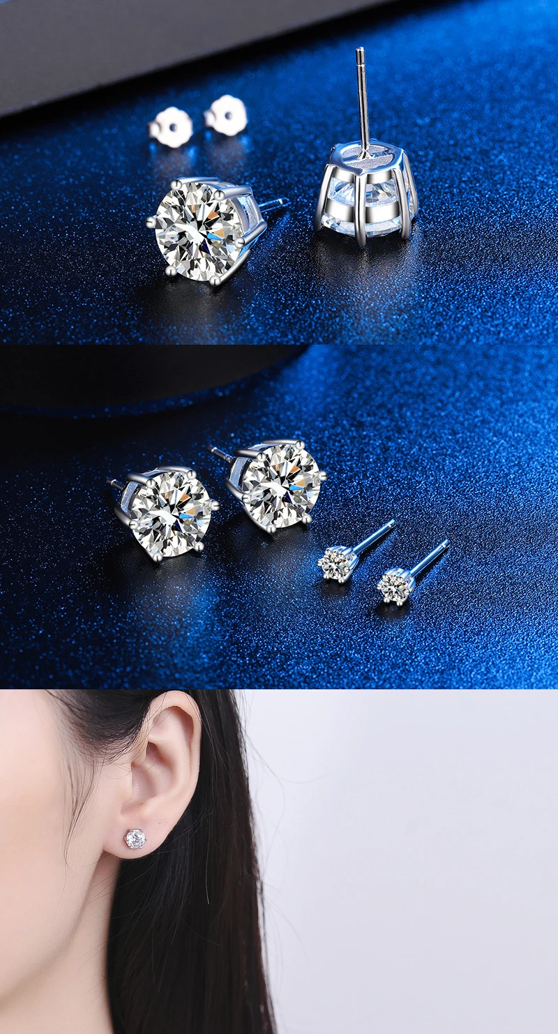 Promotion Moissanite Earrings for Women Pass Diamond Test Pen 100%  With Certificate Ear Studs 925 Sterling Silver Fine Jewelry