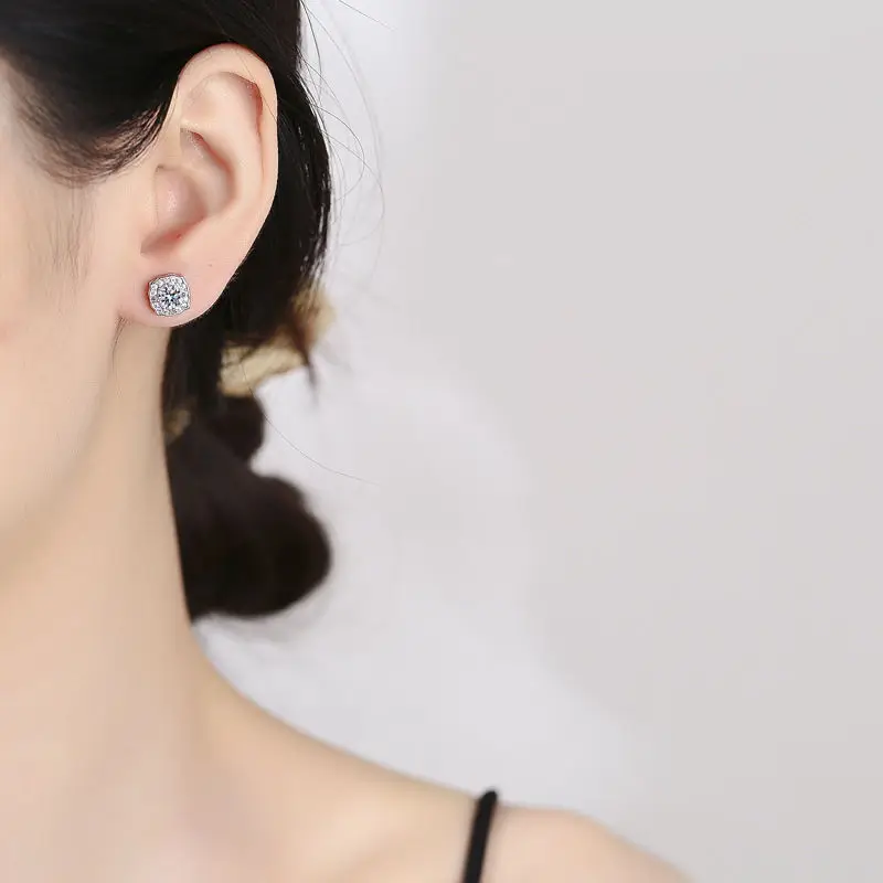 Promotion Moissanite Earrings for Women Pass Diamond Test Pen 100%  With Certificate Ear Studs 925 Sterling Silver Fine Jewelry