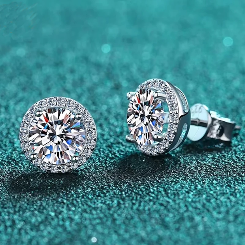 QMSHR Moissanite Stud Earrings for Women S925 Sterling Silver White Gold Plated Diamond Earring Ear Studs Wedding Fine Jewelry