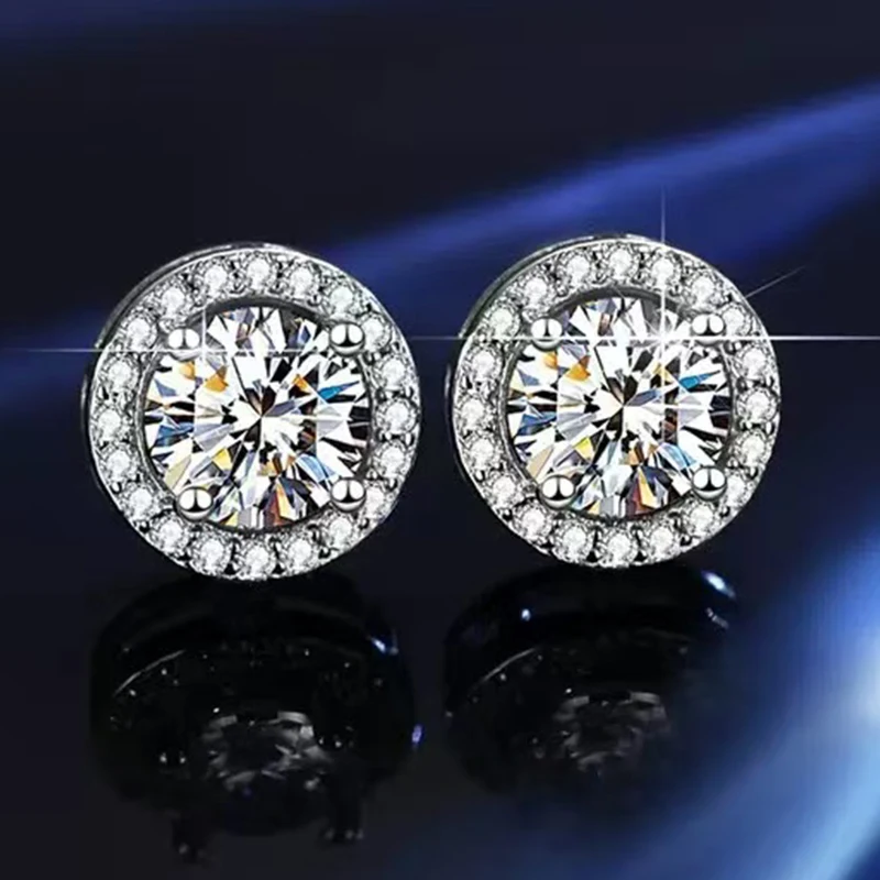 QMSHR Moissanite Stud Earrings for Women S925 Sterling Silver White Gold Plated Diamond Earring Ear Studs Wedding Fine Jewelry