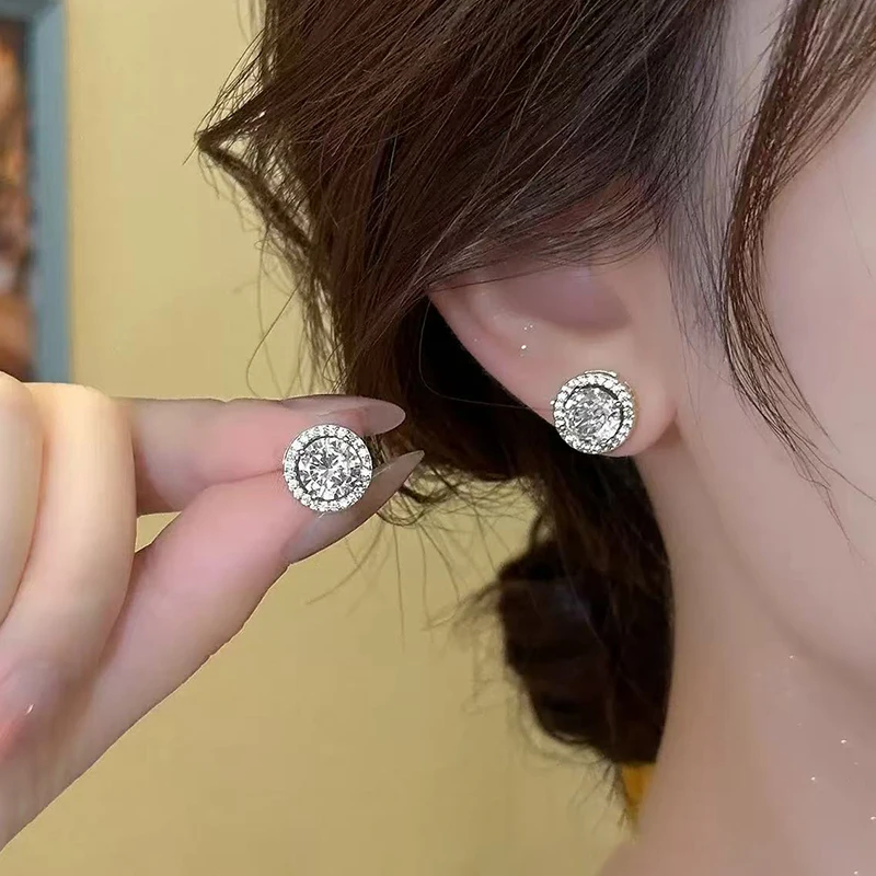 QMSHR Moissanite Stud Earrings for Women S925 Sterling Silver White Gold Plated Diamond Earring Ear Studs Wedding Fine Jewelry