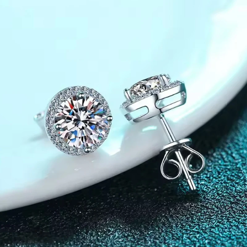 QMSHR Moissanite Stud Earrings for Women S925 Sterling Silver White Gold Plated Diamond Earring Ear Studs Wedding Fine Jewelry