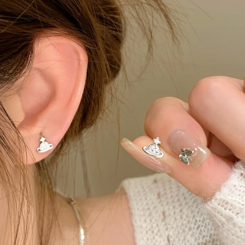 1-Pair Planet Synthetic Zircon Earrings, Cute, Fashionable, Personalized Earrings, Elegant and Versatile Earrings for Women