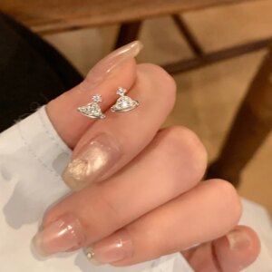 1-Pair Planet Synthetic Zircon Earrings, Cute, Fashionable, Personalized Earrings, Elegant and Versatile Earrings for Women