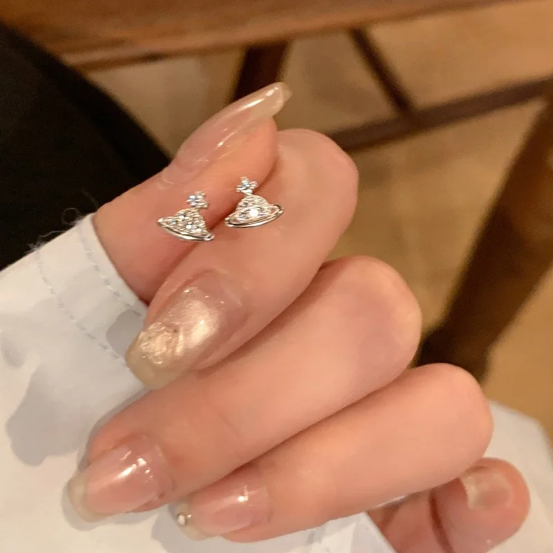 1-Pair Planet Synthetic Zircon Earrings, Cute, Fashionable, Personalized Earrings, Elegant and Versatile Earrings for Women