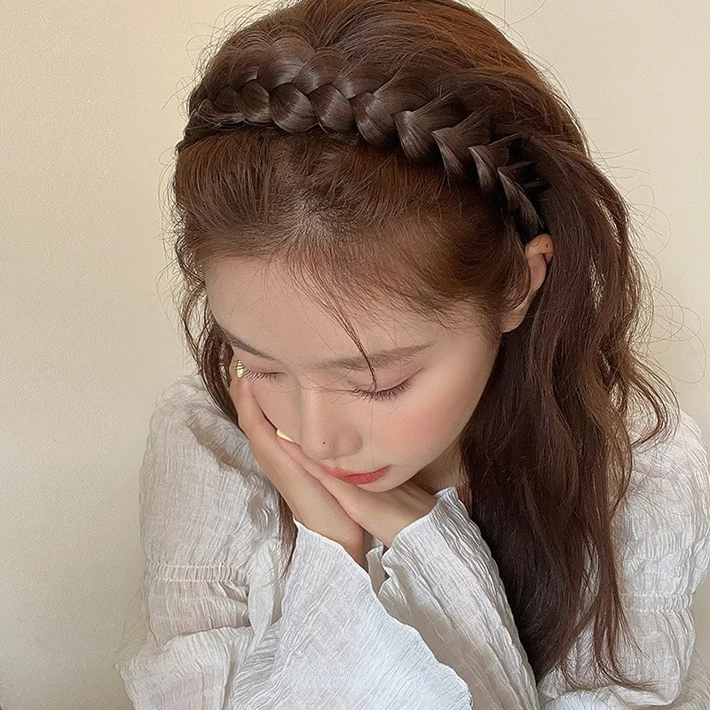 Women Synthetic Wig Twist Braided Hair Bands Fashion Braids Hair Accessories Women Bohemian Nature Headband Stretch for Party