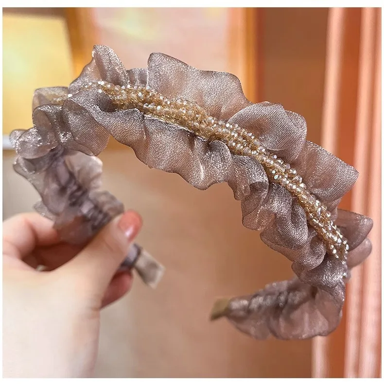 Temperament mesh hoops headband hair woman crystal hair bands for girls hair clips for washing face new in hair accessories