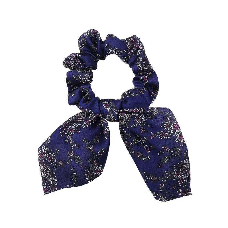 Bow Scrunchies For Woman Girls Printed Floral Hair Ties with Bow Elastic Hair Bands Ponytail Holder Hair Accessories
